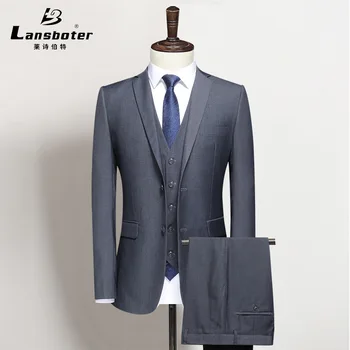 Комплект мужского костюма Lansboter Grey, 3 предмета, деловое приталенное вечернее платье, профессиональный свадебный костюм, пальто, жилет с брюками