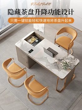 Легкий чайный столик из роскошной каменной плиты, письменный стол, Интегрированная комбинация стола и стула, современный минималистичный Офисный чайный столик, Подъемный стол 1