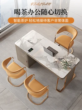 Легкий чайный столик из роскошной каменной плиты, письменный стол, Интегрированная комбинация стола и стула, современный минималистичный Офисный чайный столик, Подъемный стол 2