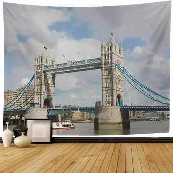 Лондонский гобелен, гобелен с рекой Темзой и Тауэрским мостом, знаменитый городской пейзаж, гобелен, который можно повесить на стену для спальни, гостиной, общежития