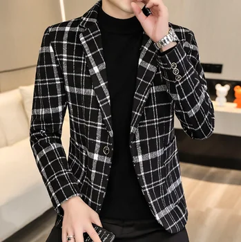 мужская клетчатая модная хлопковая куртка blaend, однобортный повседневный блейзер с длинным рукавом, приталенный костюм, верхняя куртка, пальто