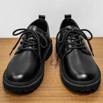 Мужская обувь 2023, Новая летняя повседневная кожаная обувь черного цвета в британском стиле, Мужская деловая одежда, модная обувь для работы с большой головой