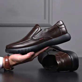 Мужская обувь из натуральной кожи + микрофибры 38-47, Мягкие Противоскользящие Резиновые Лоферы, Мужская Повседневная Кожаная обувь 2023