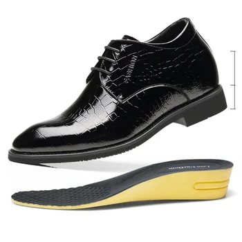 Мужская официальная обувь с лифтом из лакированной кожи, Свадебная Деловая обувь с лифтом, увеличивающая рост на 5-7 см, Невидимая Зимняя / весенняя обувь