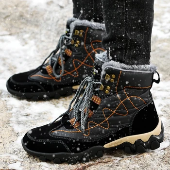 Мужские зимние ботинки, Новые Модные Плюшевые Теплые Зимние Мужские Ботинки без Каблука, Уличная Зимняя обувь для мужчин, Армейские ботинки в стиле Милитари для мужчин 3