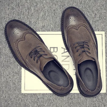 Мужские оксфорды ручной работы с острым носком, серые кожаные мужские модельные туфли с перфорацией типа 