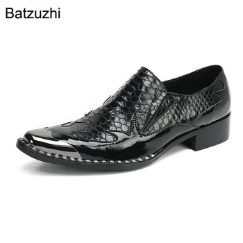Мужские официальные кожаные туфли Batzuzhi, модные деловые туфли из черной мягкой кожи с металлическим носком, для вечеринок и свадеб, размеры 37-46