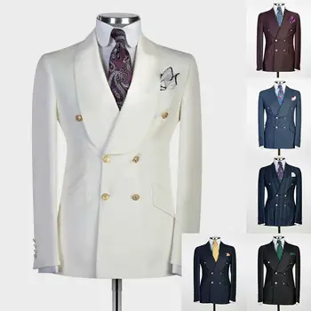 Мужской двубортный блейзер, куртка, пальто с металлическими пуговицами, приталенные Свадебные смокинги, деловые костюмы на заказ, 1 шт.
