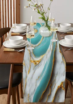 Настольная дорожка из льна цвета морской волны с мраморной текстурой, украшение кухонного стола, Многоразовая обеденная скатерть для фермерского дома, декор для свадебной вечеринки 3