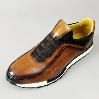 Новое поступление 2024, мужская повседневная мужская обувь из натуральной кожи в британском стиле на толстой подошве, мужские кожаные кроссовки для отдыха, уличная обувь