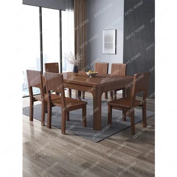Обеденные столы и стулья из массива дерева, комплект из орехового дерева, Обеденный стол для небольшой квартиры, Прямоугольный