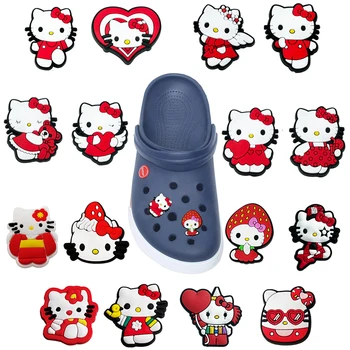 Одиночная распродажа 1шт Sanrio Red Hello Kitty Подвески Для Обуви ПВХ Аксессуары DIY Украшение Для Обуви Croc JIBZ Детские Рождественские Подарки