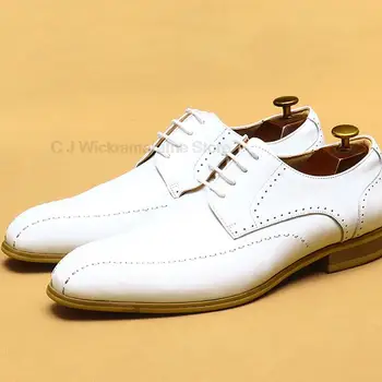Оксфорды с крылышками из натуральной кожи, белые мужские модельные туфли ручной работы, классическая свадебная вечеринка, Роскошные официальные мужские туфли-дерби 2