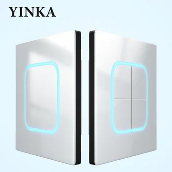 Панель из закаленного стекла YINKA, акриловый кнопочный выключатель света, 1, 2, 3, 4 группы / 2-позиционный светодиодный индикатор, Стандартная настенная розетка европейского стандарта 86 мм * 90 мм