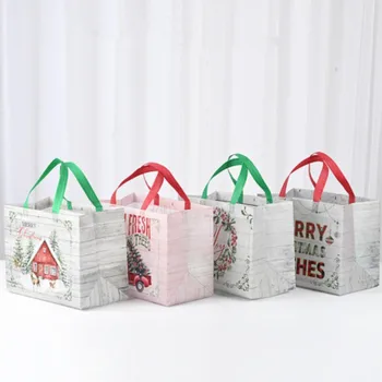 Подарочная упаковка рождественской серии, складная многоразовая сумка для покупок с рисунком рождественской елки и лося, прямая поставка или оптовая продажа