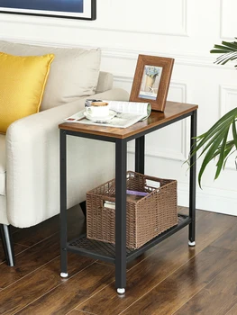 Приставной столик, двухъярусная тумбочка с сетчатой полкой, приставной столик для небольших помещений, простой в сборке, мебель со стальным каркасом 1