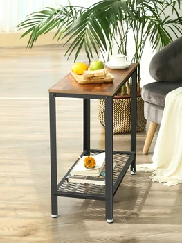 Приставной столик, двухъярусная тумбочка с сетчатой полкой, приставной столик для небольших помещений, простой в сборке, мебель со стальным каркасом 3