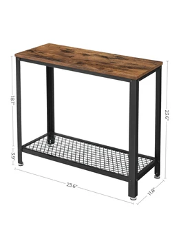 Приставной столик, двухъярусная тумбочка с сетчатой полкой, приставной столик для небольших помещений, простой в сборке, мебель со стальным каркасом 5