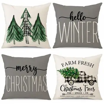 Рождественские украшения, наволочки 18x18 дюймов, Рождественский чехол для дивана, моющиеся Рождественские подушки, декоративный Рождественский фермерский дом