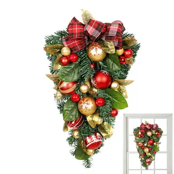 Рождественский Дверной венок с бантом, декор в виде узла, Украшение для зимней Рождественской домашней вечеринки, Рождественский священный венок с гирляндами, Рождественский орнамент