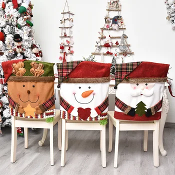 Рождественский чехол для стула с мультяшным Санта-Клаусом, Снеговиком, Хлопчатобумажные льняные чехлы для стульев многоразового использования, украшение для вечеринки на рукаве для стула