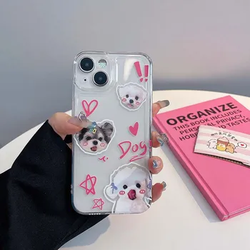 Розовый чехол Love Three Puppies для iPhone 11 12 13 14 pro max