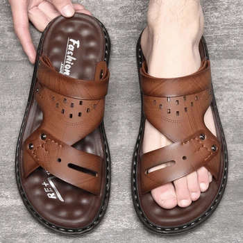 Сандалии, мужская пляжная обувь из супер волокна, мужские трендовые летние сандалии и тапочки в новом стиле, сандалии двойного назначения, удобные повседневные 0