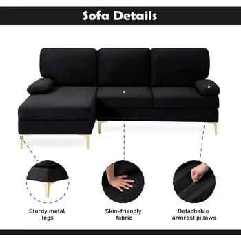 Современный секционный диван с шезлонгом, угловой диван L-образной формы, удобный диван и диван с каркасом из массива дерева 3