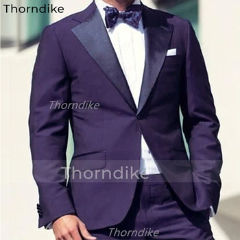 Торндайк 2022 Стильный мужской деловой костюм на одной пуговице для официальной вечеринки для жениха, комплект мужских костюмов из 2 предметов (куртка + брюки) 0