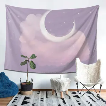 Фиолетовый Лунный Эстетичный декор для дома Гобелен в стиле хиппи, гобелены на стену для гостиной, спальни, комнаты в общежитии