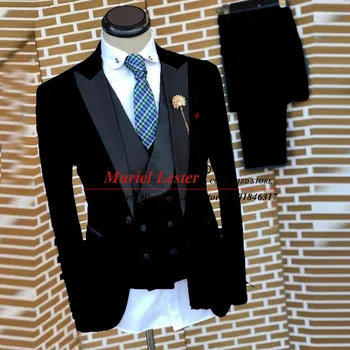 Черные костюмы, мужская одежда для жениха, Свадебный смокинг, официальное деловое платье для выпускного вечера, куртка, жилет, Брюки, 3 предмета мужской одежды
