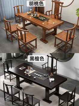 Черный сандаловый новый китайский стиль, большая доска, чайный столик и стул, комбинированный офисный журнальный столик из массива дерева, чайный столик кунг-фу